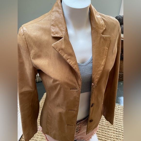 Vintage Soft Camel Tan Leather Collar Jacket size Small - Picture 1 of 11